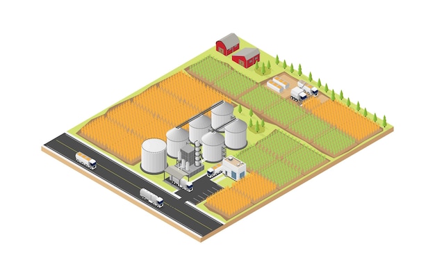 Énergie De Biocarburant, Raffinerie De Biocarburant En Vue Isométrique