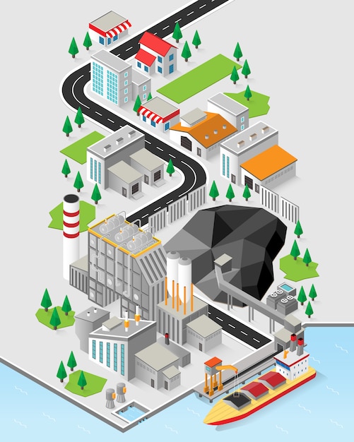 Énergie Du Charbon, Centrale Au Charbon Avec Graphique Isométrique