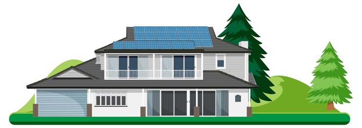 Vecteur energie solaire avec maison et cellule solaire