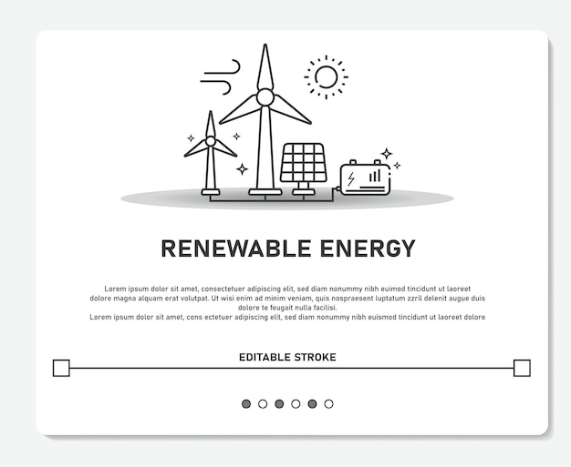 Énergies Renouvelables éolienne Panneau Solaire Simple Vecteur Trait Modifiable