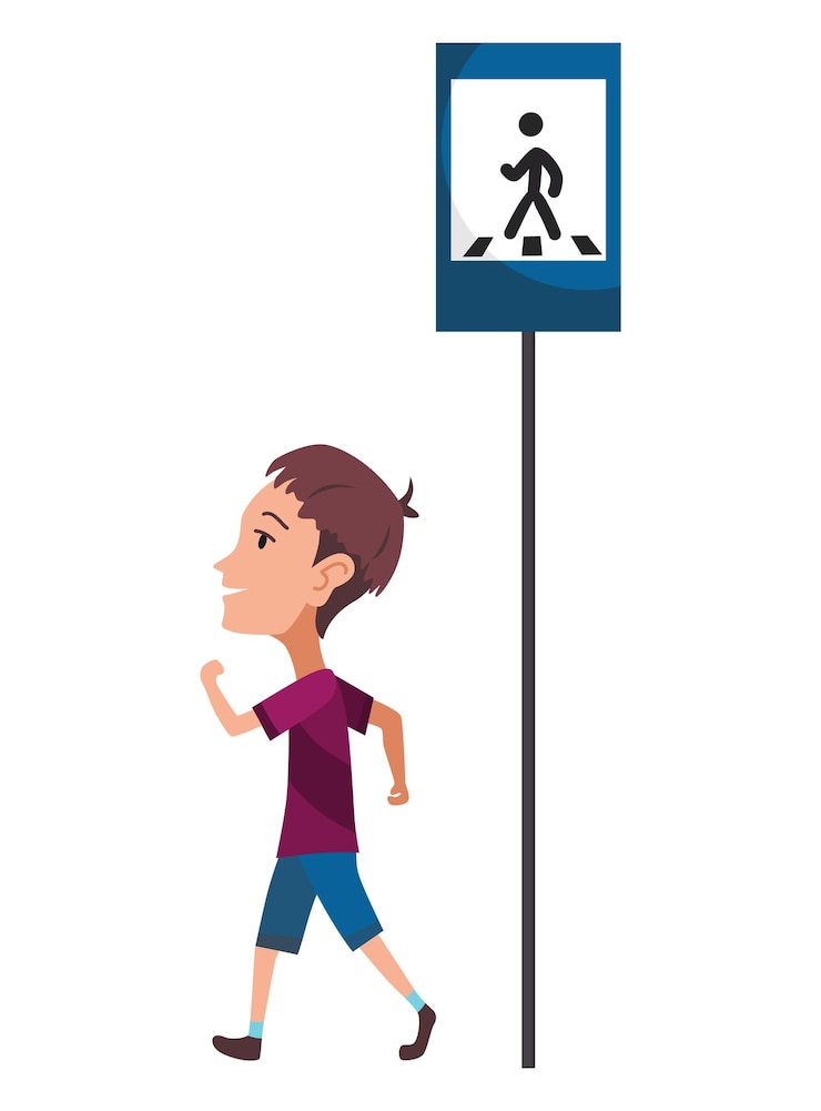 Vecteur enfant apprenant le panneau de signalisation éducation à la circulation routière écolier apprenant les règles de l'ensemble de routes