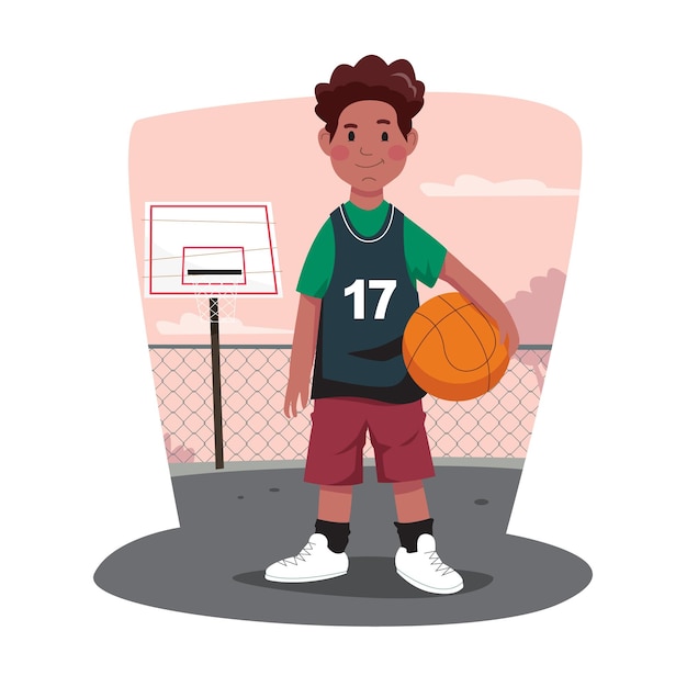 Vecteur enfant de basket-ball avec fond