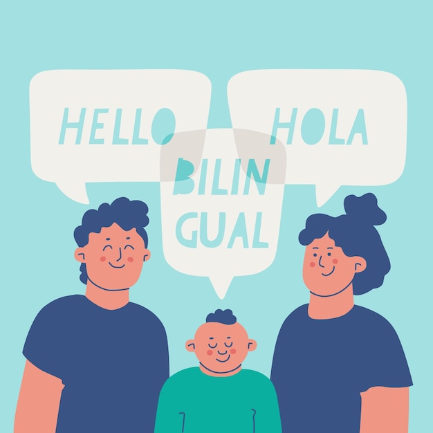 Enfant Bilingue Dans Une Famille Multilingue Père, Mère Et Fils Parlent Anglais Et Espagnol