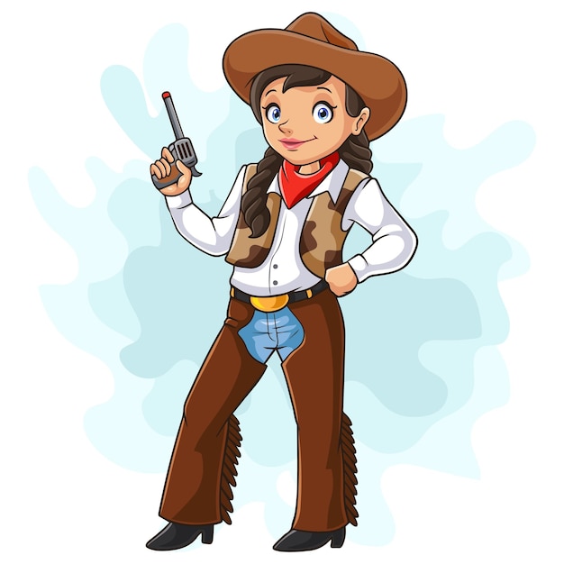 Enfant De Cow-girl De Dessin Animé Portant Un Costume Occidental