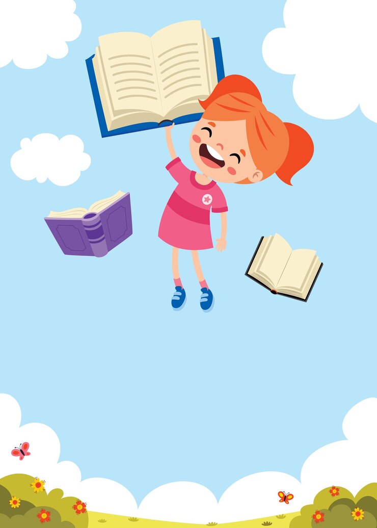 Enfant de dessin animé volant avec un livre