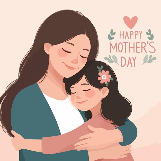 L'enfant embrasse sa mère et lui souhaite une bonne fête des mères.
