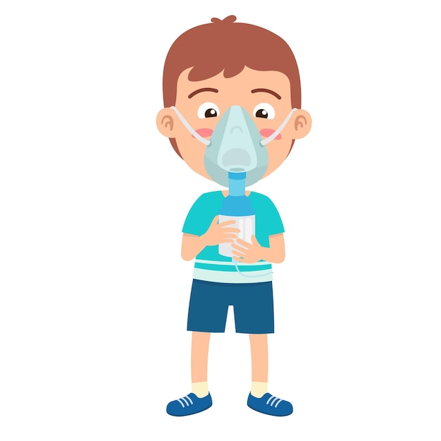 Enfant garçon ayant un inhalateur contenant des médicaments