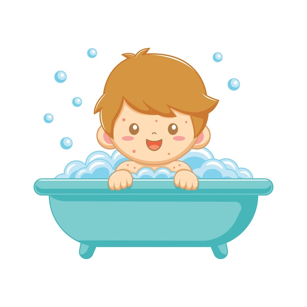 Vecteur enfant heureux dans la baignoire