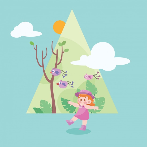 Enfant heureux mignon sur l&#39;illustration vectorielle de printemps saison