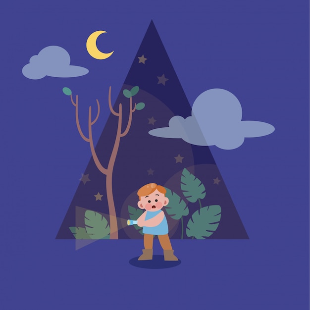 Enfant Heureux Mignon Sur L'illustration Vectorielle De Saison Nuit