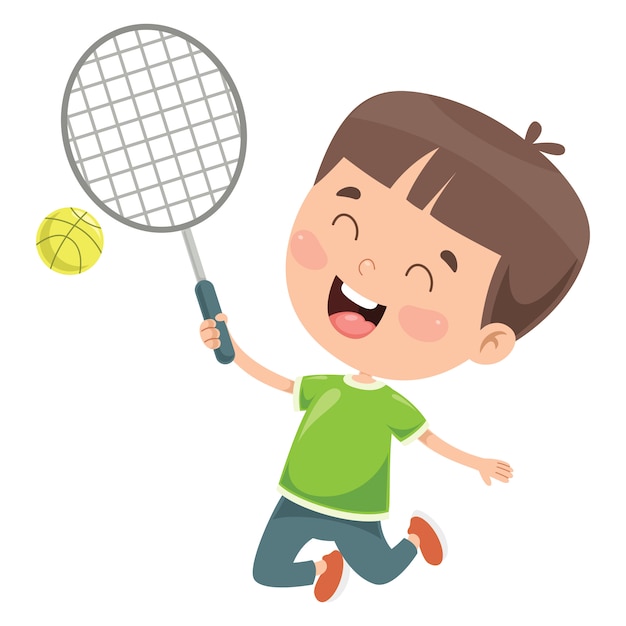 Enfant Heureux Mignon Jouant Au Tennis