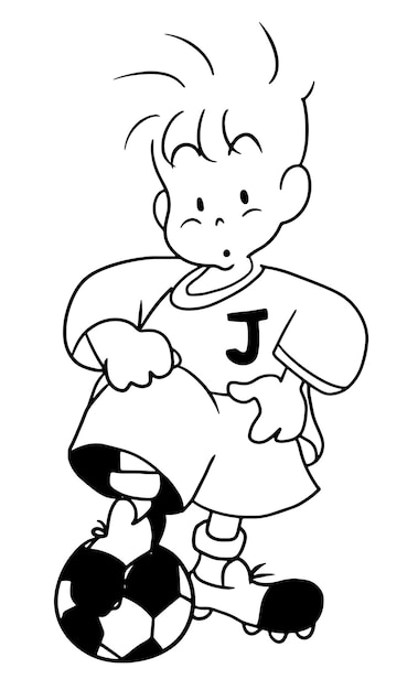 Vecteur enfant jouant au football dessin animé griffonnage kawaii anime coloriage mignon illustration dessin personnage