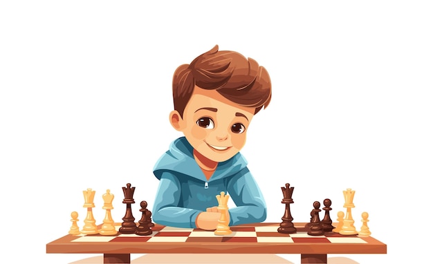 Enfant jouant aux échecs, le vecteur est isolé.