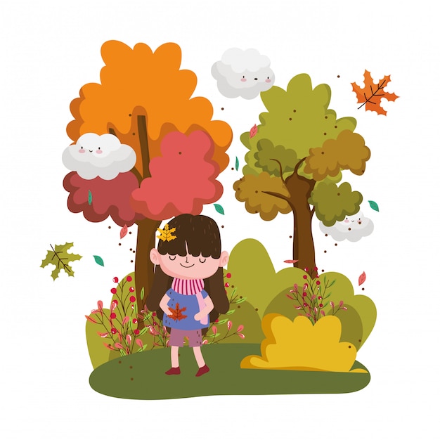 Enfant mignon bonjour l'automne