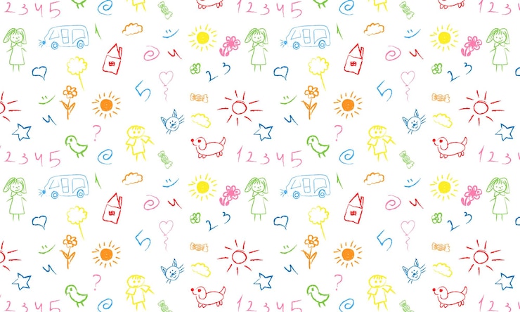 Vecteur un enfant mignon griffonne une ligne, une fleur, un cœur, un arc-en-ciel, un arrière-plan, un croquis dessiné à la main, un élément enfantin.