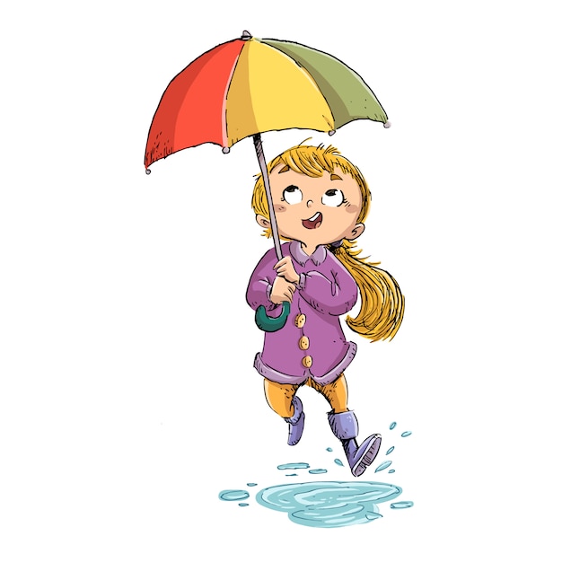 Vecteur enfant avec parapluie et imperméable illustration