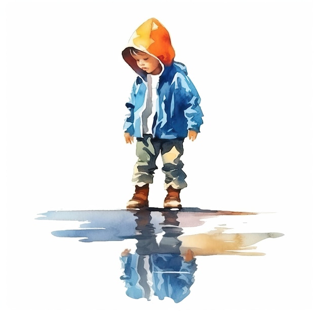 Vecteur enfant réfléchissant vectoriel à l'aquarelle sur fond blanc