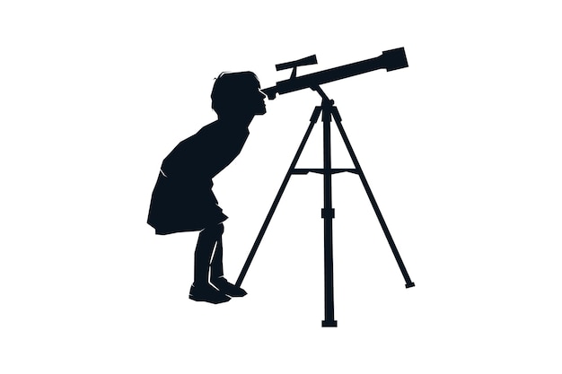 Vecteur un enfant regarde à travers une silhouette de télescope illustration vectorielle du concept d'école d'apprentissage de l'éducation