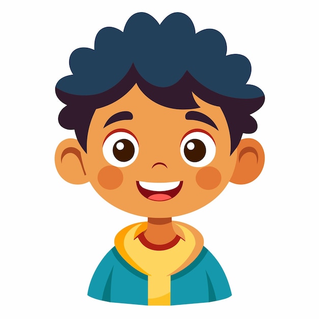 Enfant Souriant Mignon Et Heureux, Mascotte Dessinée à La Main, Personnage De Dessin Animé, Autocollant, Concept D'icône Isolé