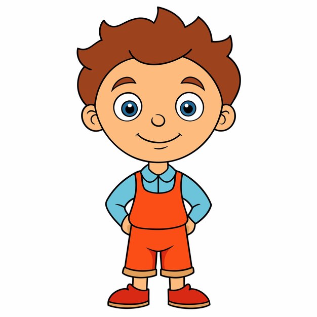 Vecteur enfant souriant mignon et heureux, mascotte dessinée à la main, personnage de dessin animé, autocollant, concept d'icône isolé