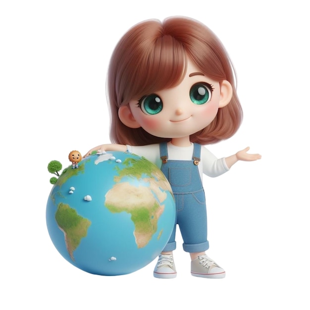 Enfant Tenant Le Globe Terrestre Dessin Animé De La Journée De La Terre Illustration De Rendu 3d