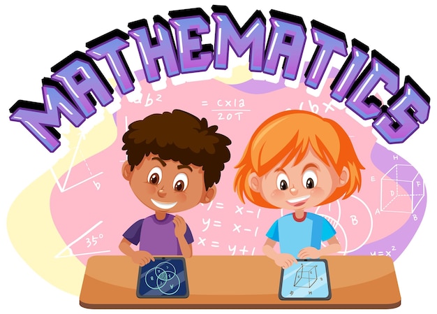 Vecteur enfants apprenant des maths avec le symbole et l'icône de maths
