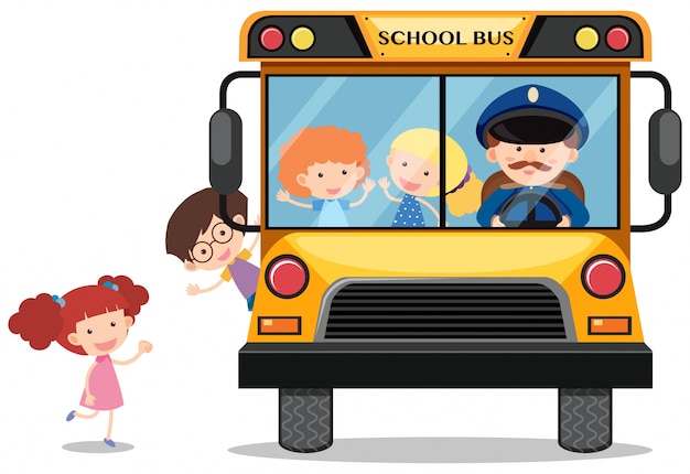 Enfants à Cheval Sur Le Bus Scolaire
