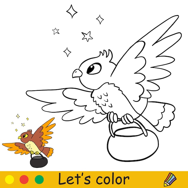 Enfants à colorier avec modèle un joli hibou d'halloween avec des étoiles