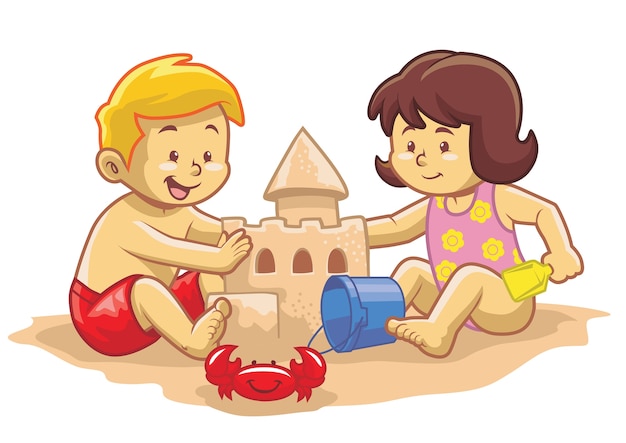 les enfants construisent un château de sable