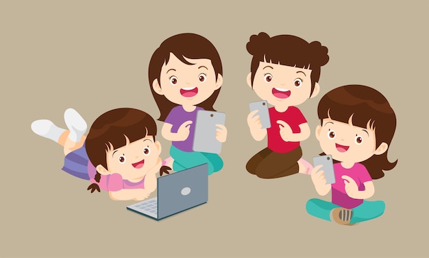 enfants sur des cours d'enseignement en ligne