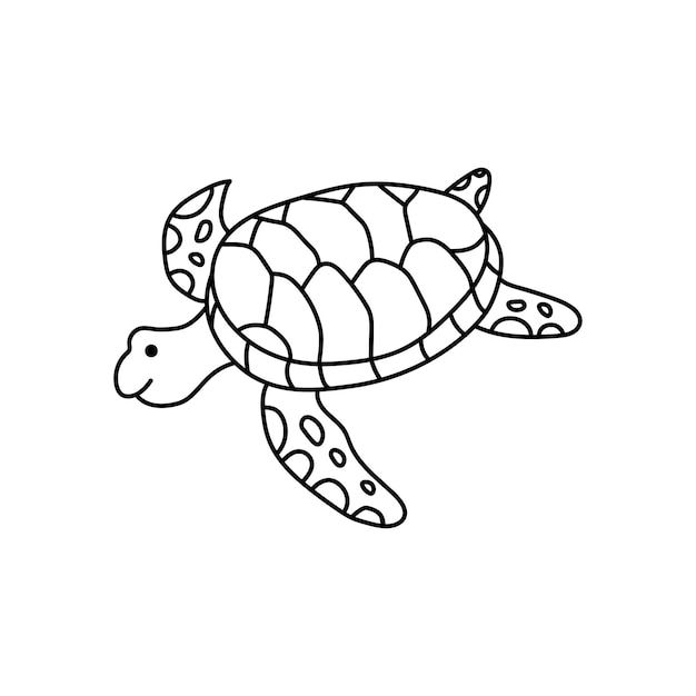 Vecteur enfants dessinés à la main dessin dessin animé mignon tortue de mer illustration vectorielle isolée sur fond blanc