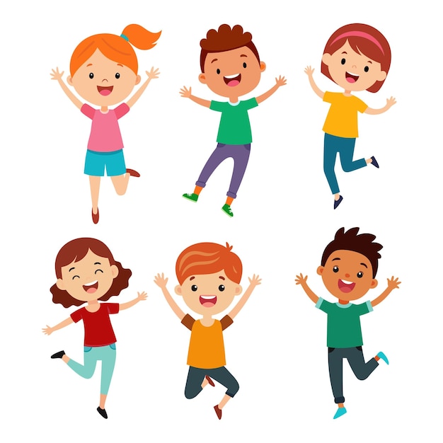 Des enfants de dessins animés heureux sautent illustration vectorielle