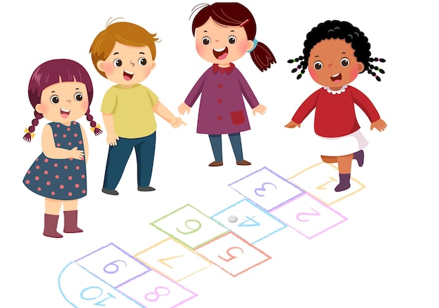 Des enfants de dessins animés jouent et apprennent.