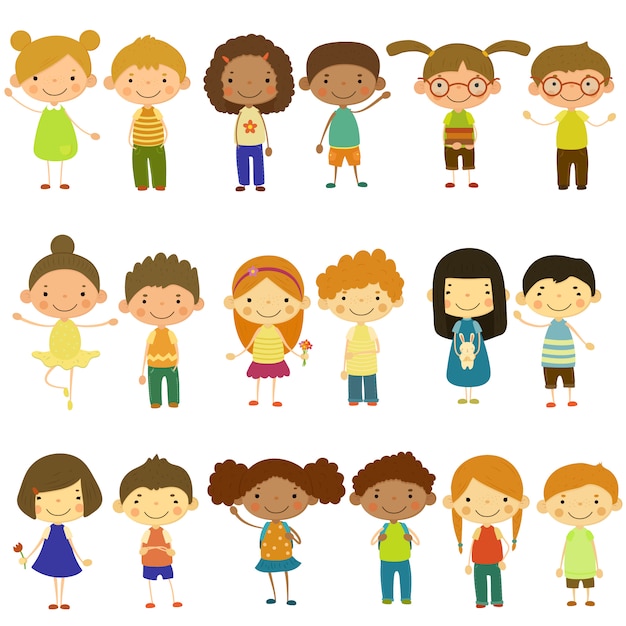 Enfants de différentes nationalités et modes de vie Illustration dans un ensemble de style plat