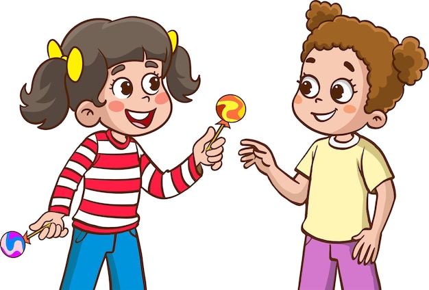 enfants donnant des bonbons à un ami illustration vectorielle