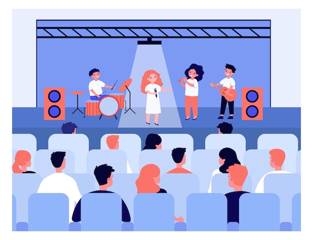 Vecteur enfants donnant un concert pour les parents à l & # 39; illustration de l & # 39; école