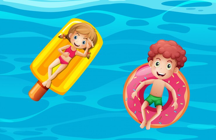 Vecteur enfants sur des flotteurs de piscine