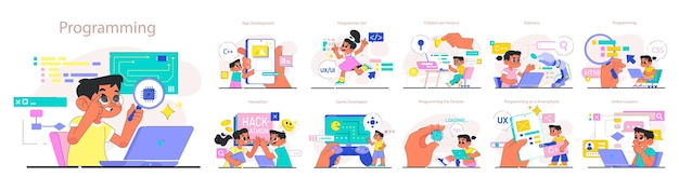 Les enfants font un ensemble de programmation Informatique Technologies de jeux d'intelligence artificielle