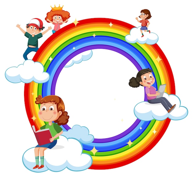 Enfants heureux avec arc-en-ciel