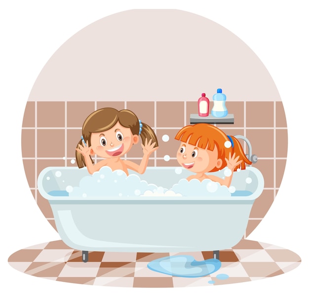 Enfants Heureux Dans La Baignoire