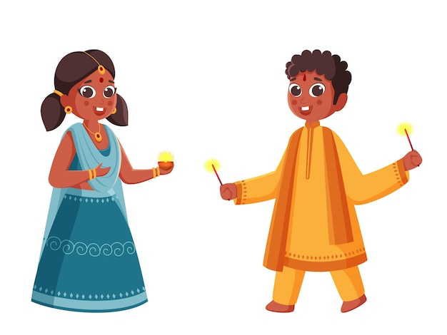 Vecteur enfants indiens célébrant