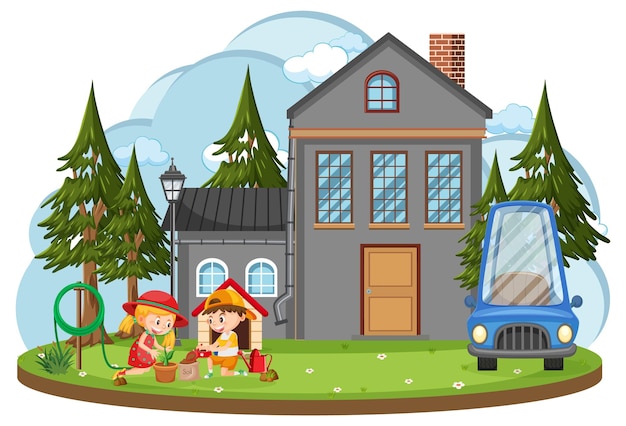 Enfants jardinant à l'arrière-cour