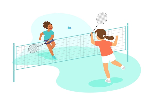 Enfants jouant au badminton ensemble