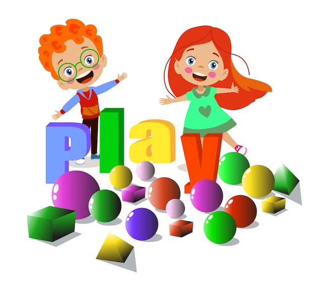 Enfants Jouant Avec Des Boules Colorées Et Des Formes Géométriques