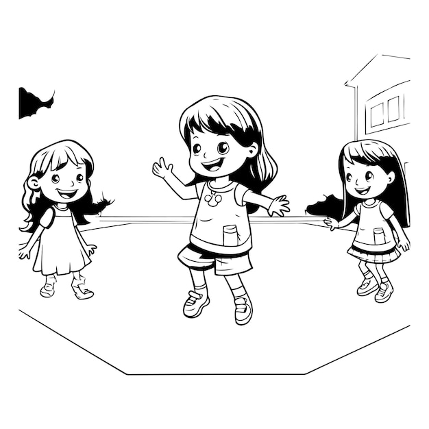 Vecteur enfants jouant dans le parc illustration vectorielle en noir et blanc pour livre à colorier