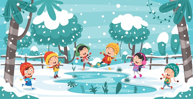 Enfants jouant dehors en hiver