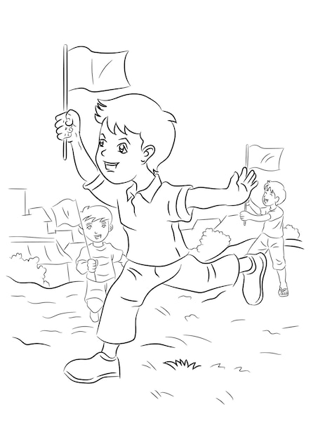 Vecteur des enfants jouant du drapeau national pages à colorier pour enfants