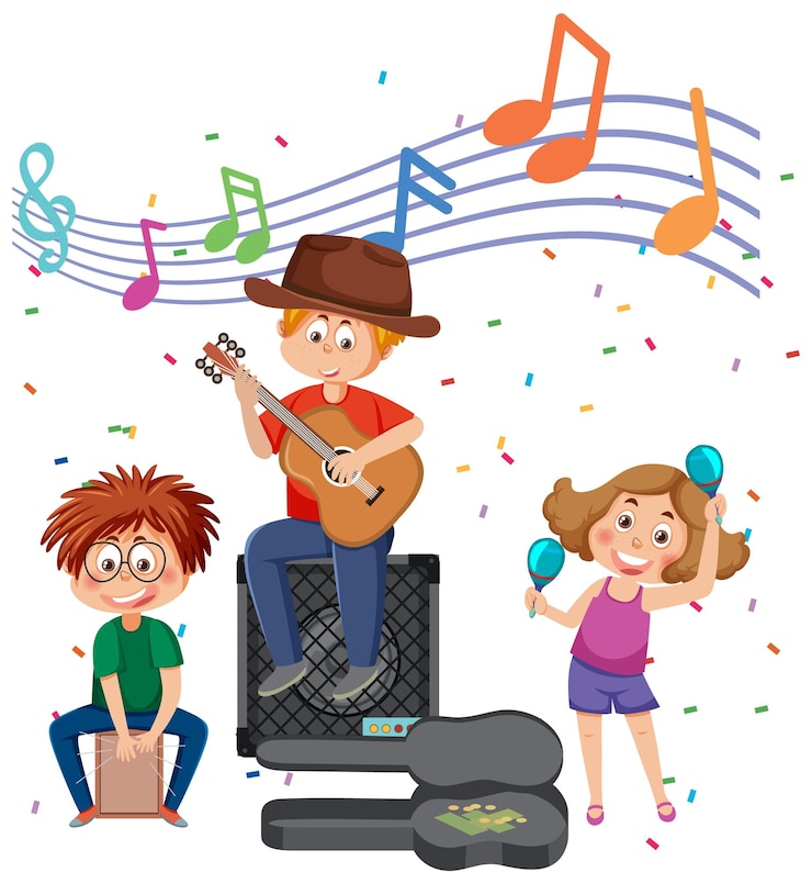 Vecteur enfants jouant d'un instrument de musique