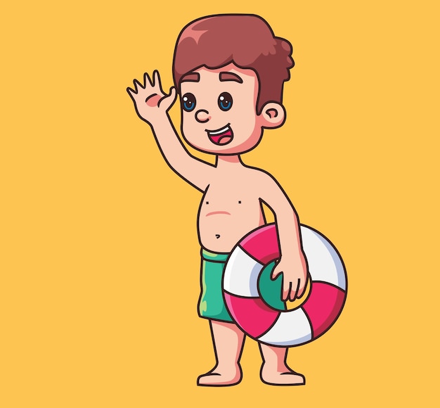 Enfants Jouant Sur Une Plage Tenant Une Bouée De Sauvetage Illustration De Personnage De Dessin Animé Isolé élément Plat