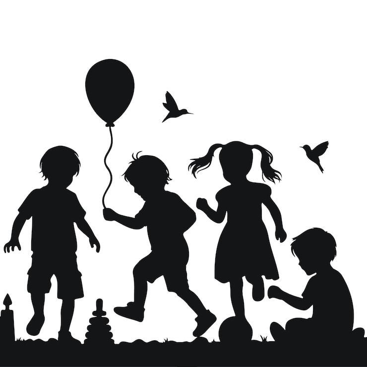 Vecteur des enfants jouant à la silhouette d'un jour d'enfants heureux isolés sur un fond blanc